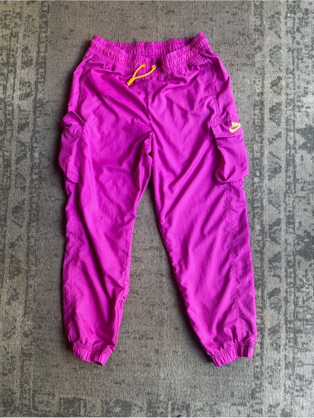 Nike Women’s Magenta Cargo Joggers with Yellow Drawstring